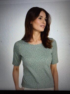 L.L. Bean Women's  Jewelneck Tee, Elbow-Sleeve Print XL NWOT